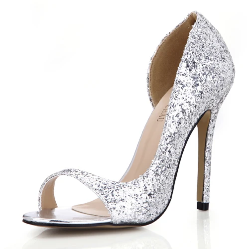CHMILE CHAU/черные лакированные пикантные женские туфли для вечеринки туфли-лодочки с открытым носком на шпильках с открытым Боком zapatos mujer размера плюс 0640C-Q1 - Цвет: Silver Glitter