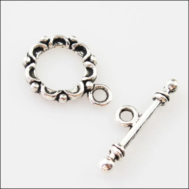 

New 8Sets Tibetan Silver Round Circle Bracelet Toggle Clasps Connectors