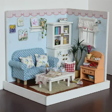 

Assembled model House Furniture Miniature 3D Wooden Dollhouse With LED Handmade model Toys For Children F SERIES