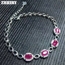 Браслет натуральный драгоценный красный рубин подлинный твердый 925 серебро Wome ZHHIRY