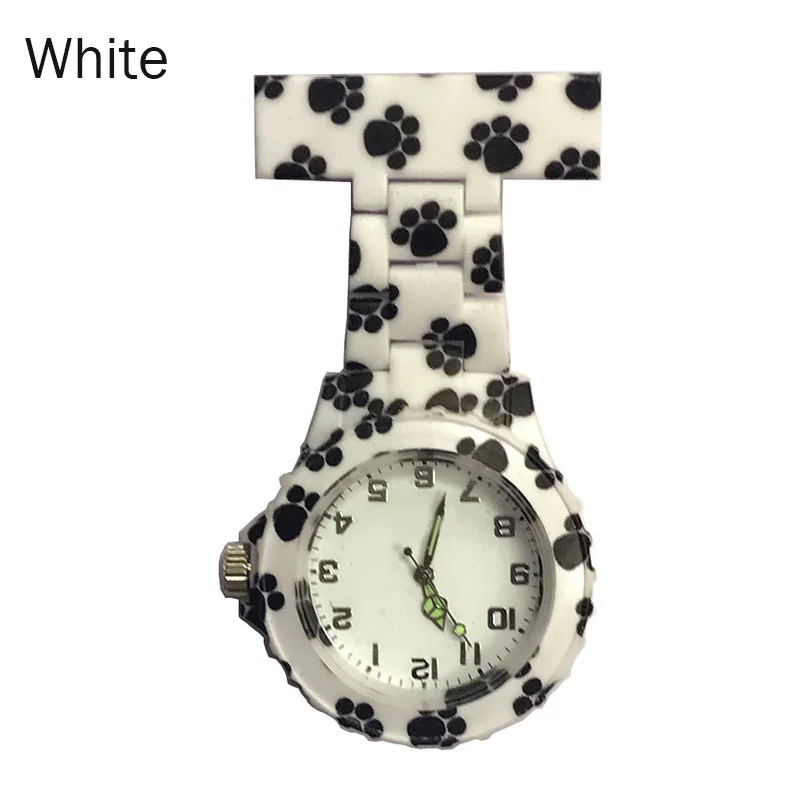 Красочные Силиконовые Круглый циферблат кварцевые карманные часы для медсестры кварцевые Броши Доктор Медсестры настенные часы KNG88 - Цвет: Белый