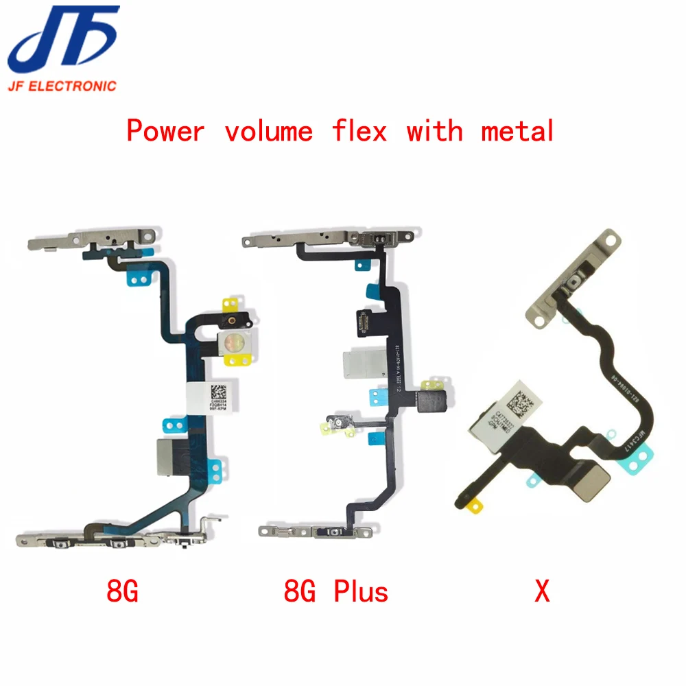 

5pcs/lot New Power On Off Button Volume Switch Connector Flex Cable with metal Replacement For iPhone 8G / 8 plus / X Parts