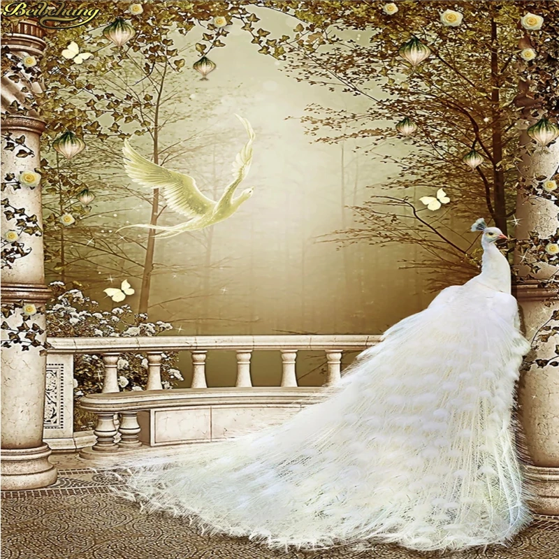 

beibehang Custom Photo Wallpaper Large Mural Noble White Peacock 3D Wall Background wall papers home decor papel de parede 3d