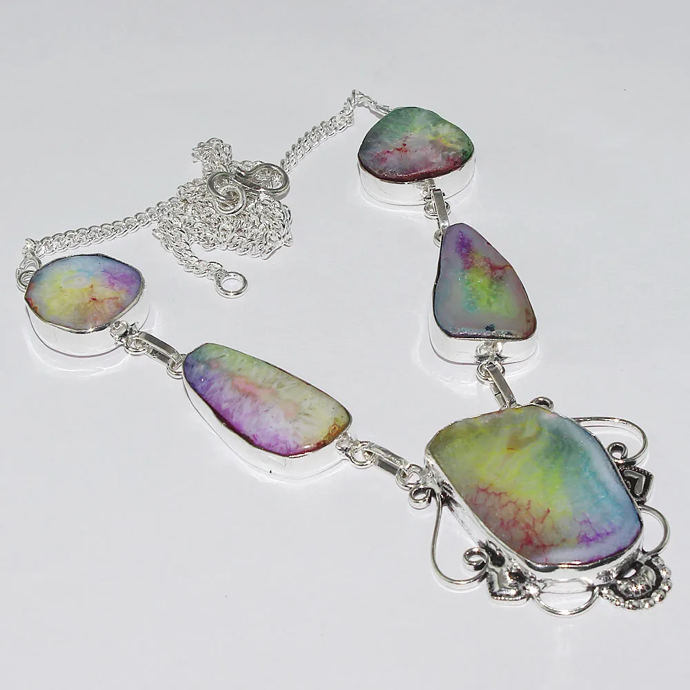 

Multi Solar Quartz Necklace Silver Overlay over Copper , 49.1cm, N1054