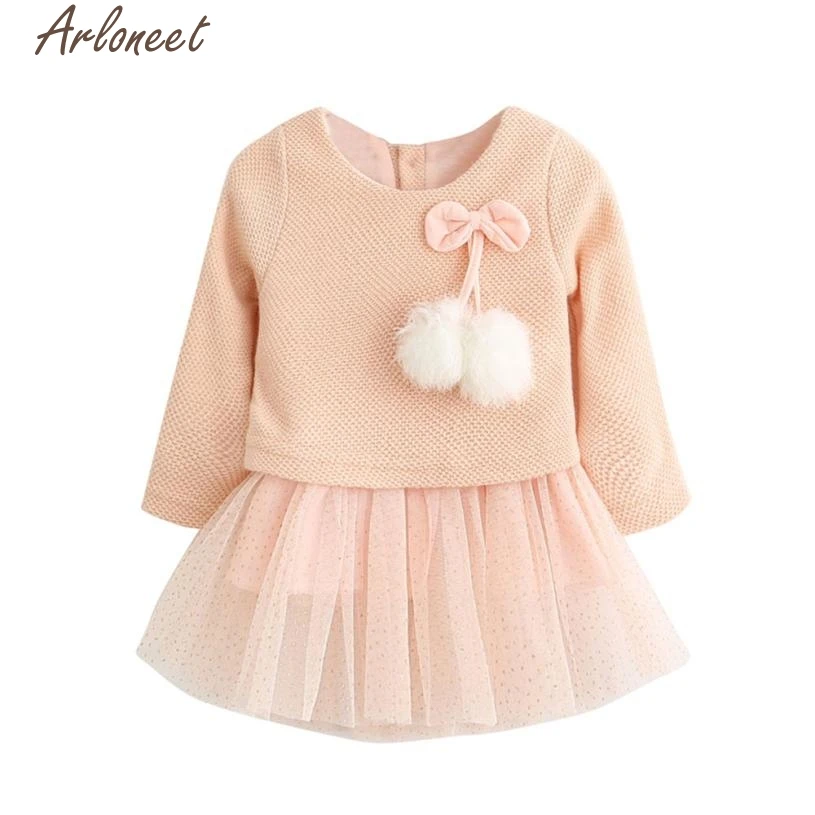 ARLONEET/трикотажное платье-пачка принцессы с длинными рукавами и бантом для маленьких девочек Одежда для новорожденных девочек зима г. P30 Dec11