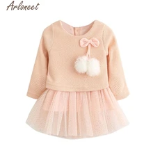 ARLONEET/трикотажное платье-пачка принцессы с длинными рукавами и бантом для маленьких девочек Одежда для новорожденных девочек зима г. P30 Dec11