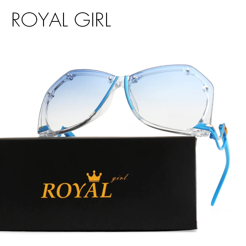 ROYAL GIRL Rimless Sluneční brýle Ženy Retro Square Velkoformátové sluneční brýle Dámská černá růžová gradientní čočka UV400 Oculos ss166
