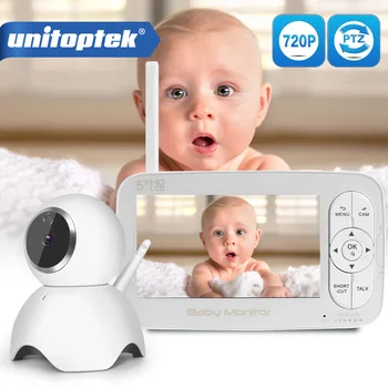 

2.4G Wireless 720P Baby Monitor PTZ HD 5 inch LCD Screen Two Way Audio Sound Temperature Alarm IR Radio Music Nanny Camera DY01