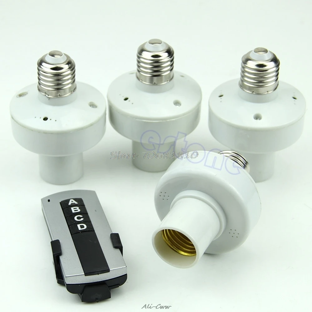 

4Pcs Wireless Remote Control E27 Light Lamp Bulb Holder Cap Socket Switch