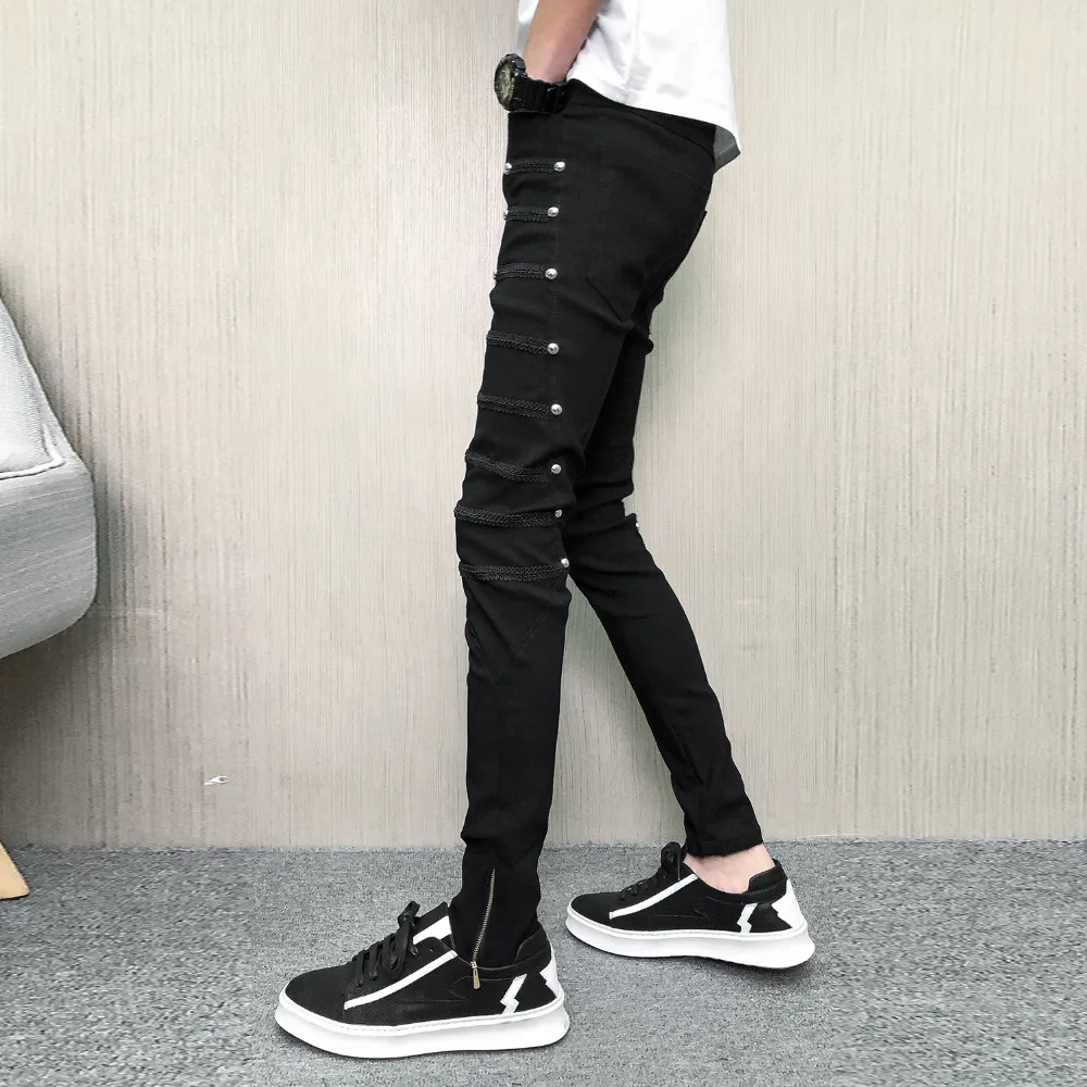 70% OFF Korean Summer Pants Men Brand New Streetwear Rivets Men Harem Pants Hip Hop Slim Fit Punk Trousers Men Clothes 2019 28-34