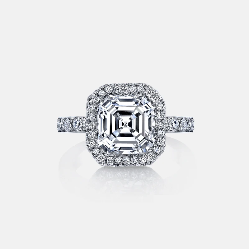 3 карат огранка камня «asscher Cut» обручальное кольцо со светлым окаймлением обручальное кольцо кольца из стерлингового серебра 925 для женские обручальные кольца обещание кольцо ювелирные изделия для невесты