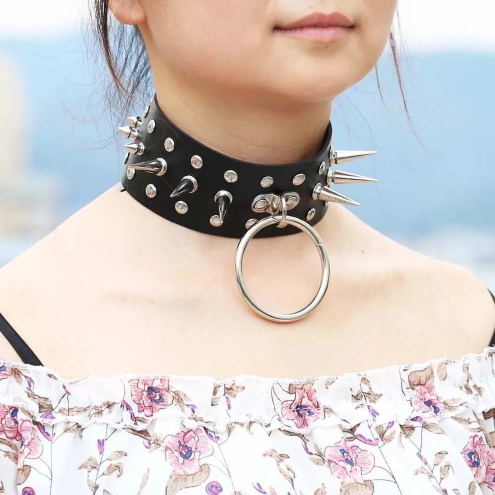 Сексуальные ПАНК черные шипы заклепки круглый чокер ожерелье s Harajuku Готический воротник массивное ожерелье из искусственной кожи Ювелирные изделия с чокерами Bijoux