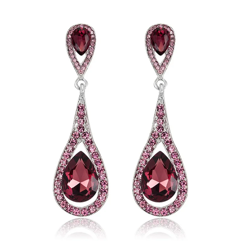 

LUBOV Double Water Drop Design Crystal Drop Earrings Luxury Rhinestone Inlaid Gold Metal Dangle Earrings Women Party Jewelry