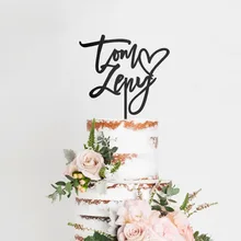 Пользовательское имя жениха и невесты Свадебный торт Топпер Романтический лазерной резки украшение для тортов для свадьбы и юбилея