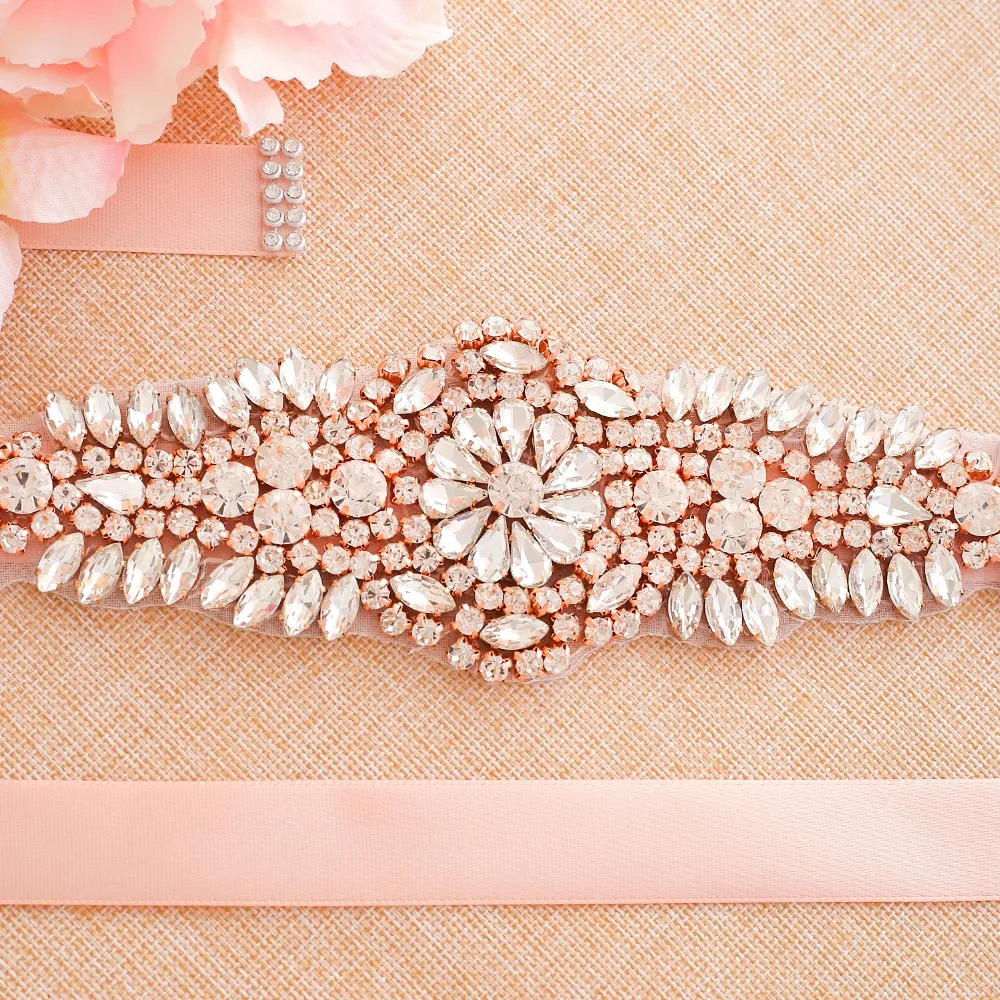 Розовое золото Хрустальный пояс невесты стиль стразы свадебный пояс для свадебных аксессуаров A137RG