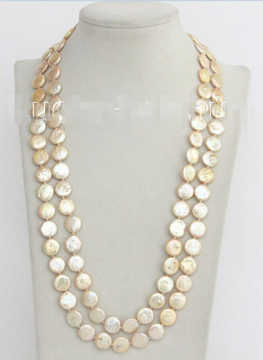 

length 48" 12mm coin fastener champagne freshwater pearls necklace j10383