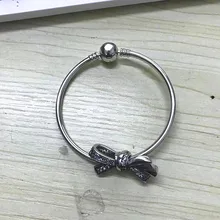 

NEW! Perfect Charm Engraved chains bead pandoras bracelet silver 925 BOW bangle women,1pz