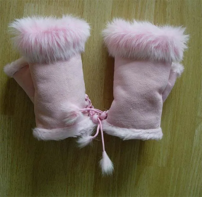 Супер модные женские перчатки с искусственным кроличьим мехом, теплые перчатки без пальцев, зимние перчатки WAA02