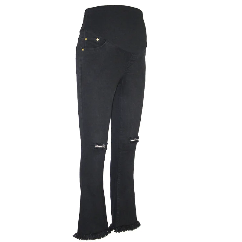 

MAGGIE'S WALKER Pregnant Women Pants Maternity Fashion Holes Boot Cut Long Pants Pregnancy Belly Elastic Denim Trousers