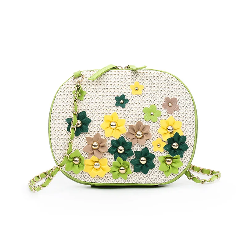 Горячая Распродажа Женская летняя сумка через плечо мини Соломенная пляжная сумка брелок в виде цветка сумки на цепи через плечо для женщин Sac Bandouliere Femme - Цвет: green