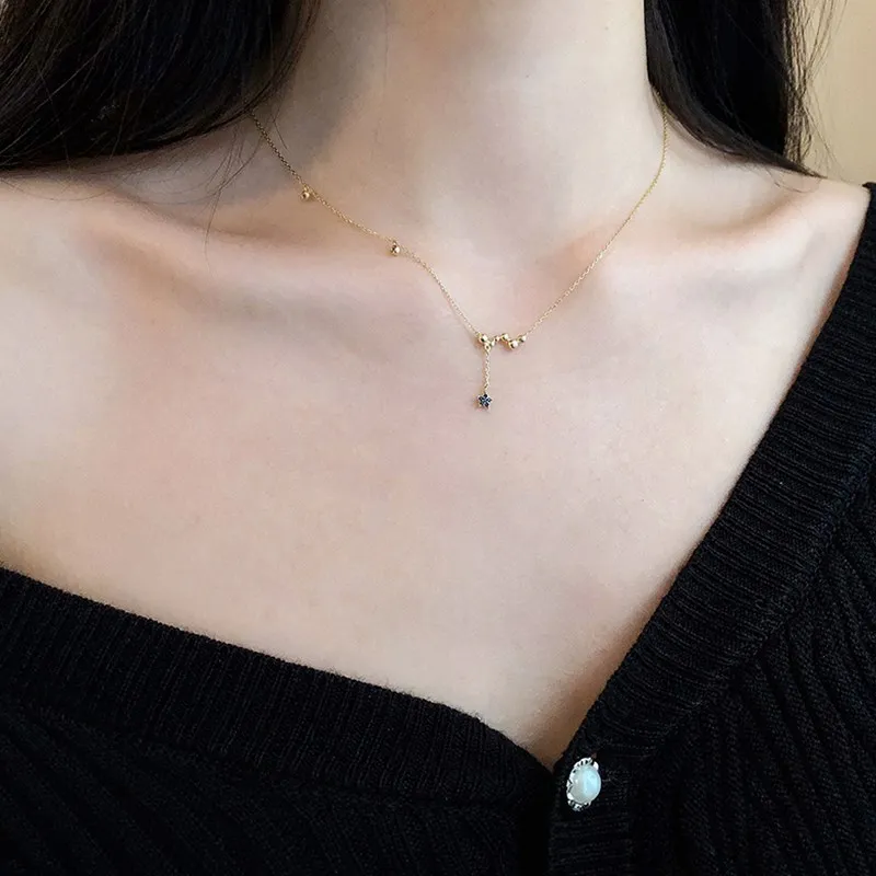 

Summer New Trendy 925 Sterling Silver Long Star Necklaces for Women Bridal Party Wedding Statement Jewelry Kolye Collares