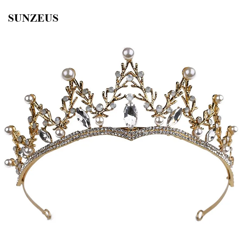 Винтажная Корона, свадебная повязка на голову, стразы, жемчуг, принцесса, золотые аксессуары, свадебные короны невесты, Хрустальная тиара SQ0244