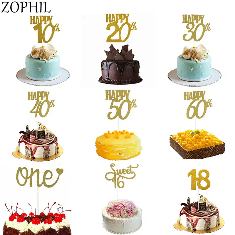 Decorazioni Della Festa Di Compleanno Per Bambini Di Eta Lucido Oro Di Carta Della Torta Toppers 1st 30 40 50 60 Dolce 16 18 Anni Di Un Buon Compleanno Decorazioni Fai Da Te Per Party Aliexpress