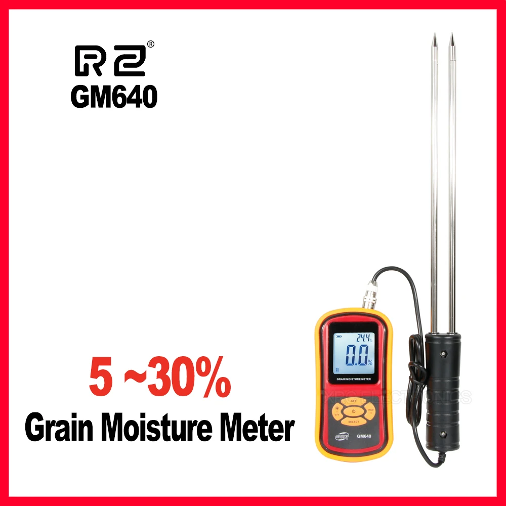 

Portable Digital Grain Moisture Meter with Measuring Probe High Precision LCD Display Tester For Wheat Corn Rice Bean GM640
