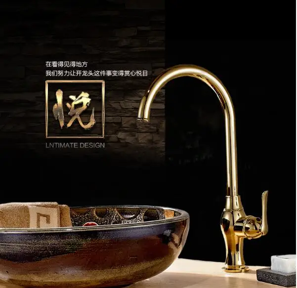 Новый Кухня кран Золотой Медь холодной и горячей воды Нажмите роскошные раковина кран растительное стиральная бассейна 360 градусов
