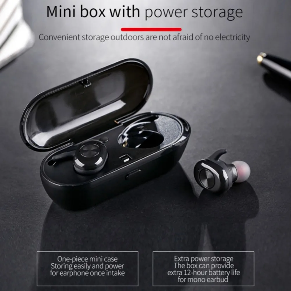 

TWS Wireless Mini Bluetooth Earphone Stereo Earbud Sport Business EarPhone With Mic Charging Box For iPhone Xiaomi Huawei