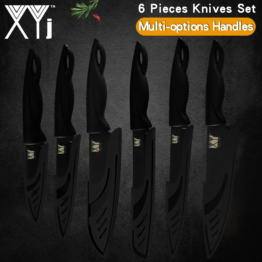 

XYj Stainless Steel Knives Set All Black Series 3CR13 Sharp Blade Chef Slicing Bread Santoku Utility Paring Knives Tools