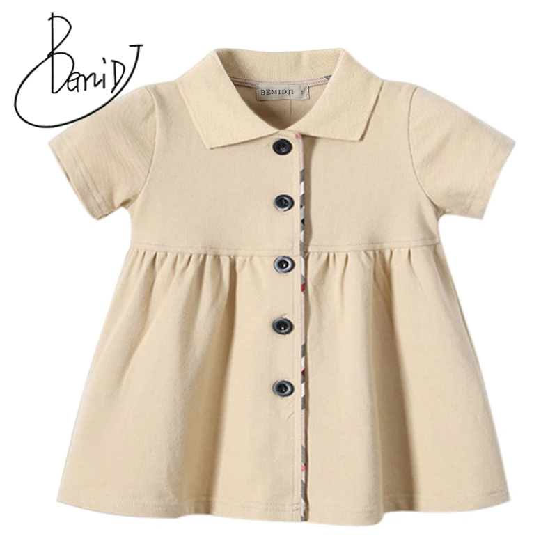 

BEMIDJ Girls Dresses 2018 New Brand England Style Girl Clothes Pattern Short sleeve A-Line Dress Girls Clothes For 1-5 Years