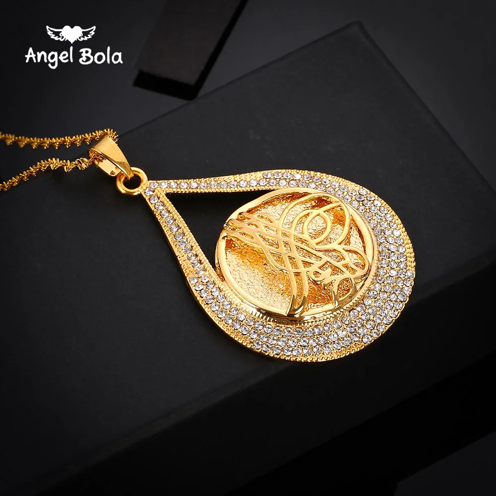 

Turkey Coin Pendant Allah Necklace for Women/Men Gold Color Metal Coins Jewelry Turk Gifts With AAA Rhinestone Muslim Necklace