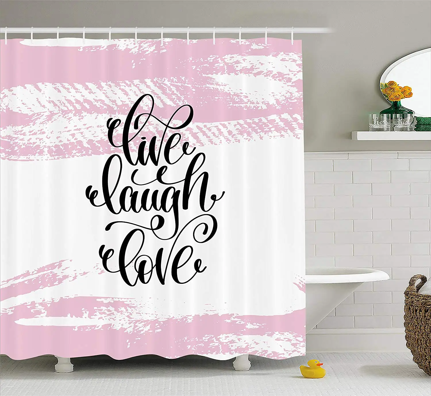 Live Laugh Love душ Шторы абстрактный розовый тонированные мазки фон с стороны надписи