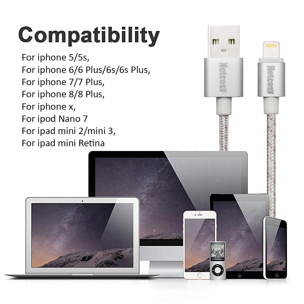 

Netcosy For ipad mini2 mini3 MFi Certified 8pin 2.4A USB Cable Charging Cord For iphone X XR XS XS Max 8 7 6 Sync Data Line