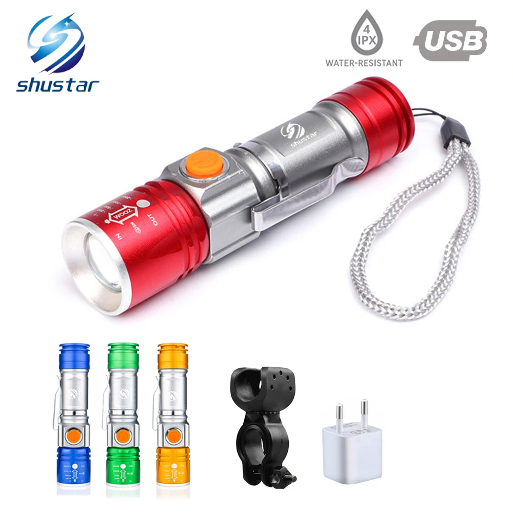 

Bicycle light 4 color LED portable flashlight built-in rechargeable lithium battery USB charging waterproof zoom 3 mode lighting