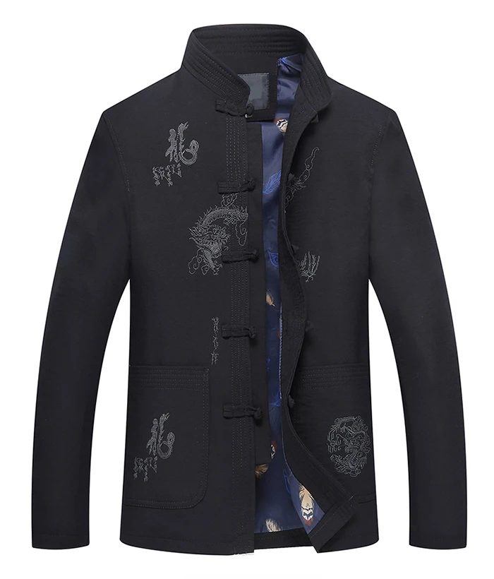 HCXY весенне-осенние мужские куртки и пальто в китайском стиле, Мужское пальто с пряжкой и вышитым драконом, костюм Тан с стоячим воротником