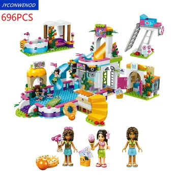 

Small particles City Friends Princess Girl Heartlake Summer Swimming Pool Water Park Building Blocks Toys For Girls