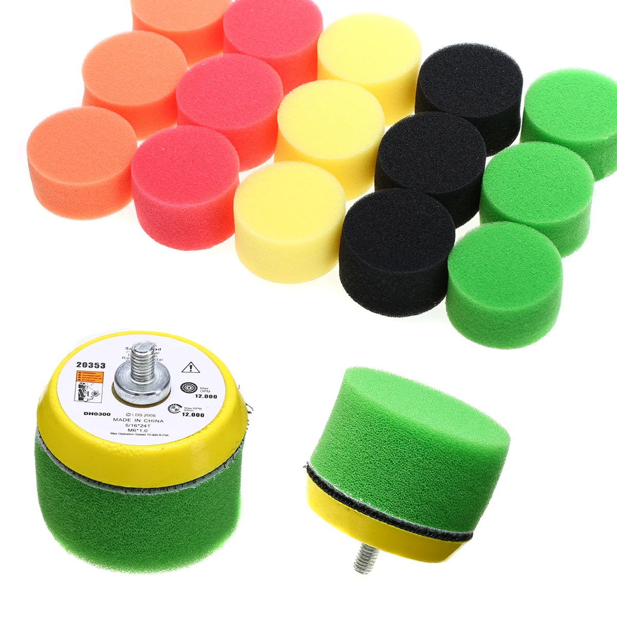 16pcs 2 inch Flat Sponge Buffing Pad Polishing Pads with Plate Set for Car Polishing Maintenance Accessories