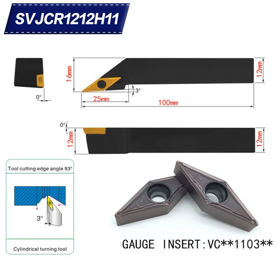 

SVJCR1212H11 93 Degrees External Turning Tool Holder For VCMT110304 VCMT110308 Used on CNC Lathe Machine