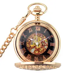 2017 woonun Роскошные Для мужчин карманные часы Мода Розовое Золото Скелет Механический ручной взвод карманные часы Брелок часы с цепочкой
