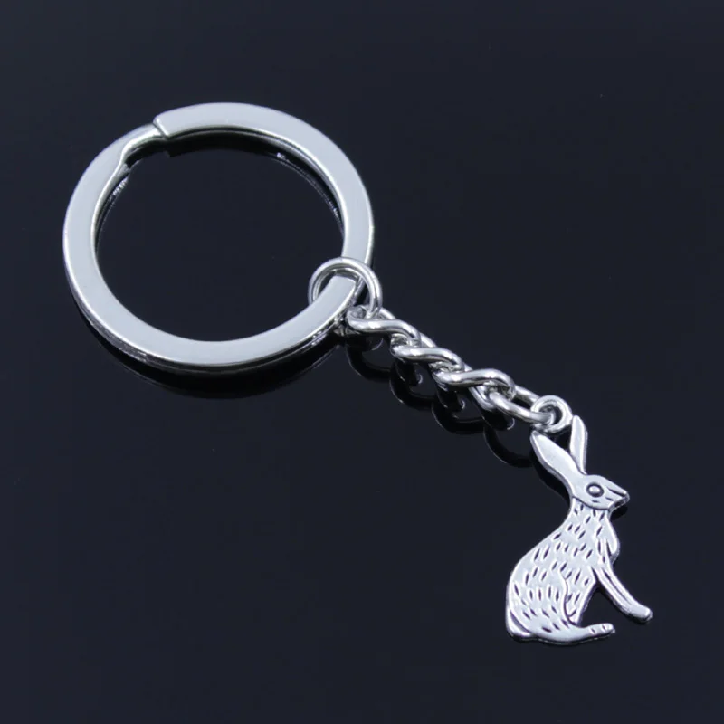 

new fashion men 30mm keychain DIY metal holder chain vintage rabbit 26x14mm silver pendant car Keychain Gift