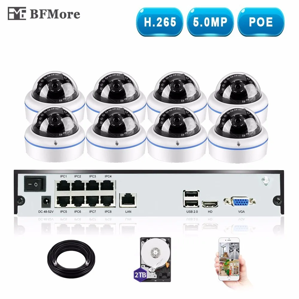 

BFMore H.265 5.0MP POE Dome 4CH NVR Kit CCTV System IP Camera P2P IR Indoor Weatherproof Video Security Surveillance Set P2P