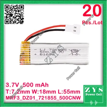

20 pcs./Lot Safety Packing, 3.7V lithium Polymer battery 721855 500mah for UAV UAS Drone Zone mini drone fpv Size7.2x18x55mm