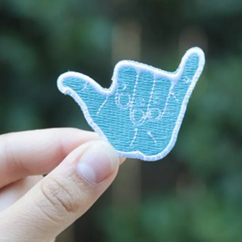 

1 Pcs Mini Blue Hang Loose Small Iron on Embroidered Patch for Jacket Jeans Stickers Clothes Decoration