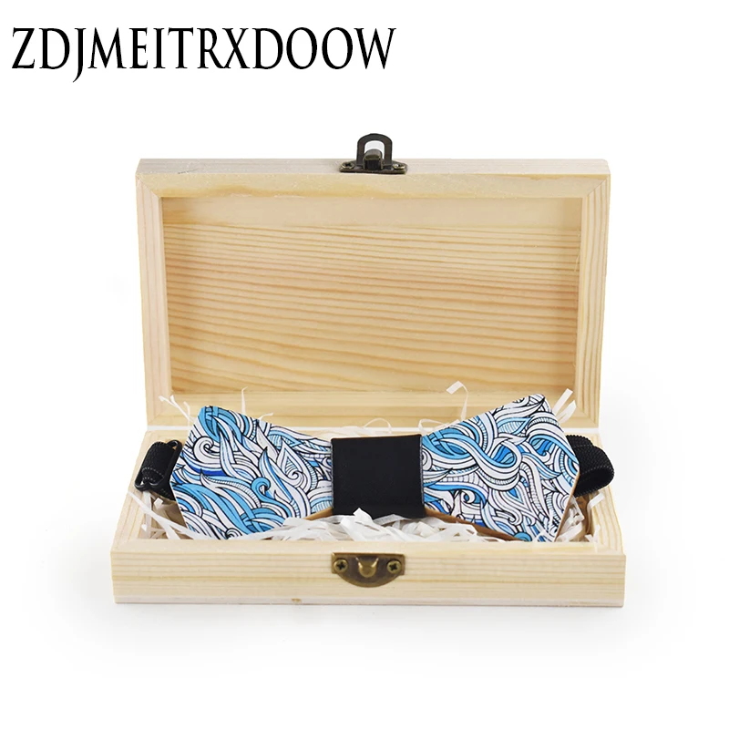 Новый 2018 Для мужчин галстук-бабочка комплект белая печать деревянный галстук-бабочку Gravata Corbatas связи с деревянный Коробки