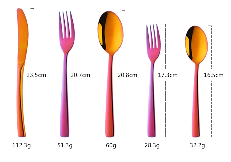Брендовый Набор цветных Красных столовых приборов, столовые приборы 18/10 из нержавеющей стали, нож для стейка, вилка, обеденная ложка, Западная еда, Радужный набор столовых приборов, 5 шт