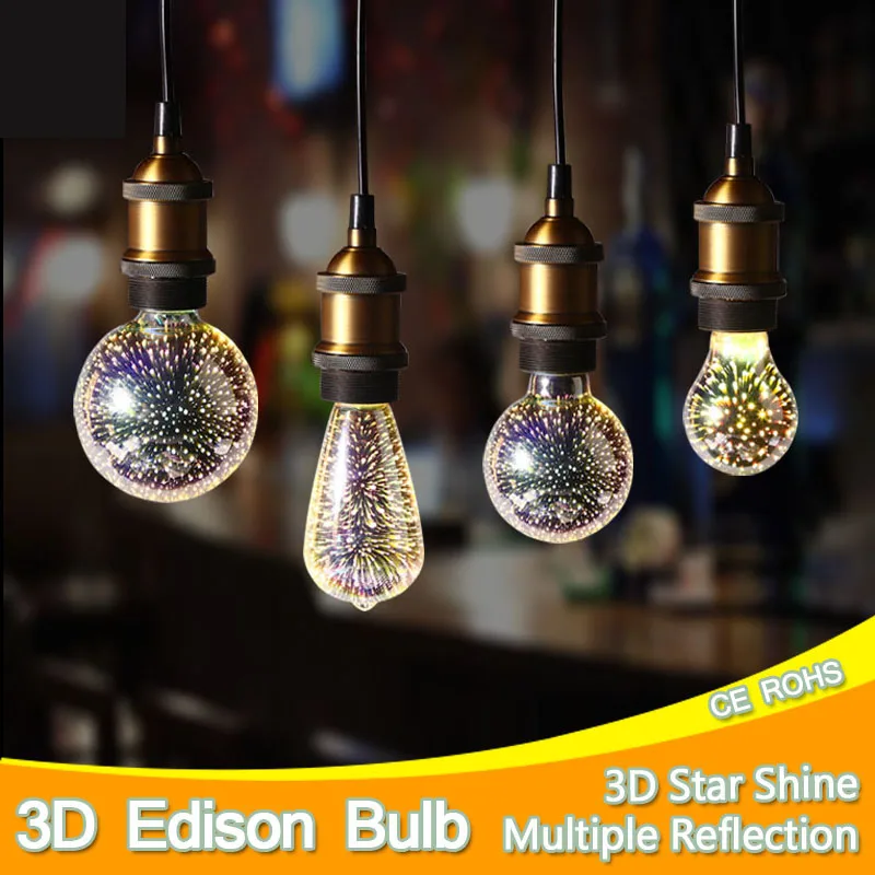 Colorido 3D estrella brillo LED Edison bombilla E27 LED lámpara 220 V Retro filamento de luz cristal bombilla 3 W 5 W Candle lamparas bombillas Colorido 3D estrella brillo LED Edison bombilla E27 LED lámpara 220 V Retro filamento de luz cristal bombilla 3 W 5 W Candle lamparas bombillas