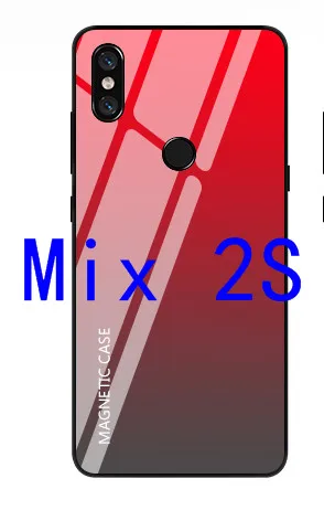 Тонкий магнитный беспроводной Чехол для зарядного устройства для Xiaomi mi 9 mi x 2S тонкий противоударный чехол для внешнего аккумулятора градиентная крышка из закаленного стекла - Цвет: Mix2s-Red