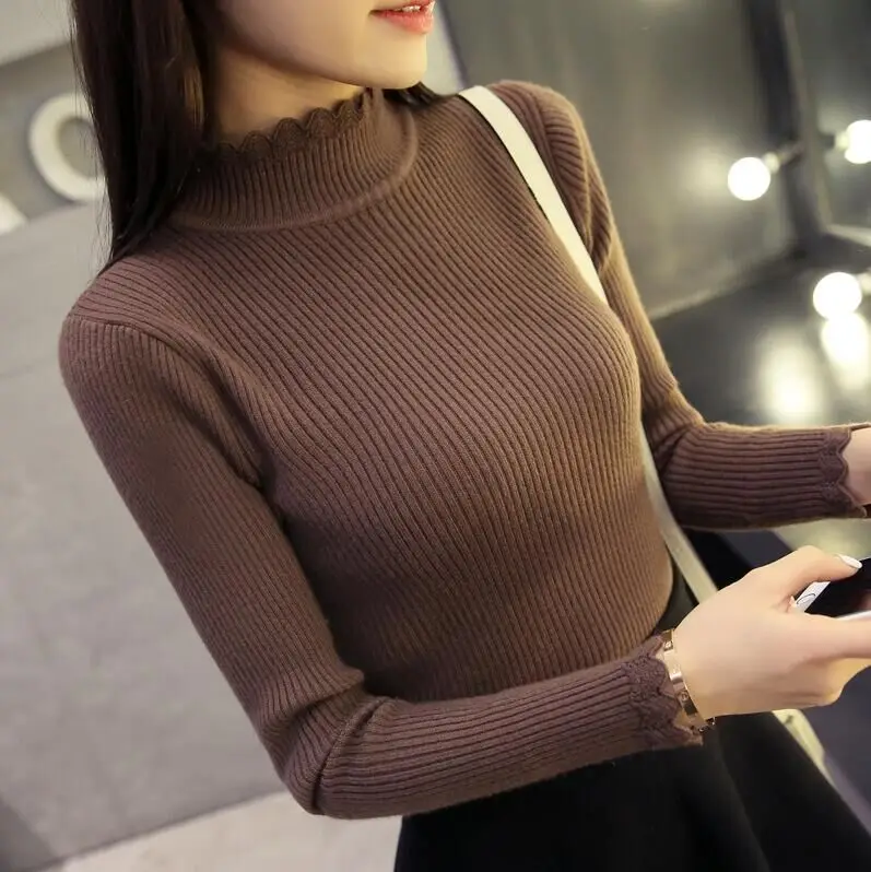 OHCLOTHING Демисезонный модные женские туфли свитер высокие эластичные пикантные узкие теплые плотные дна Элегантный трикотажные пуловеры - Цвет: Brown